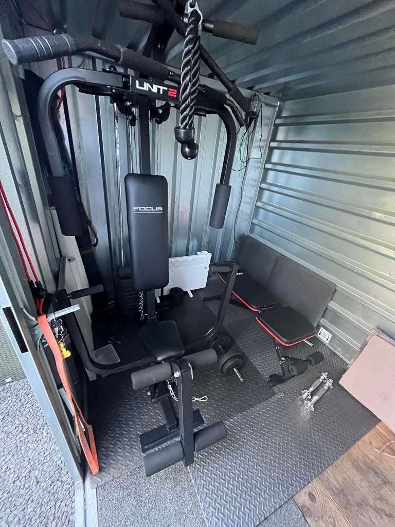 Complete Home Gym Set: Krachtstation, Bankje & Gewichten+mat, Ophalen, Gebruikt, Krachtstation, Armen