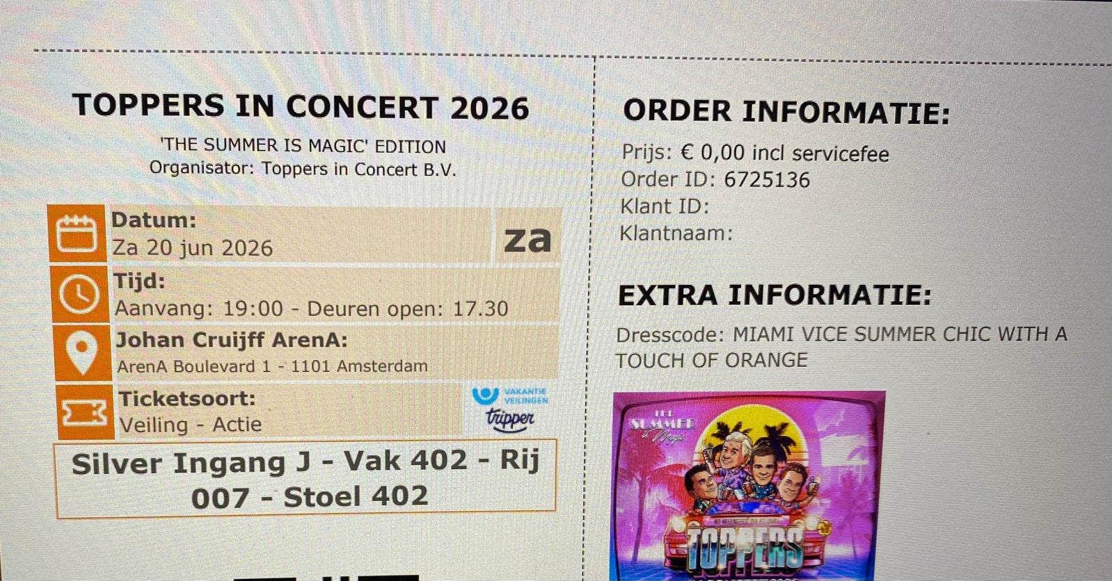 Toppers 20 juni, Tickets en Kaartjes, Eén persoon, Juni