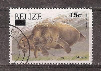 Belize, Fauna, Manatee, overdruk, 2000., Ophalen of Verzenden, Gestempeld, Midden-Amerika