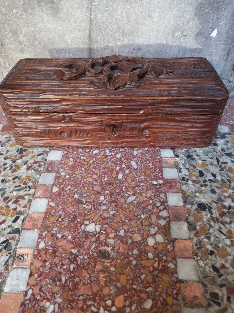 Antieke houten opbergbox met werkend slot, Ophalen of Verzenden