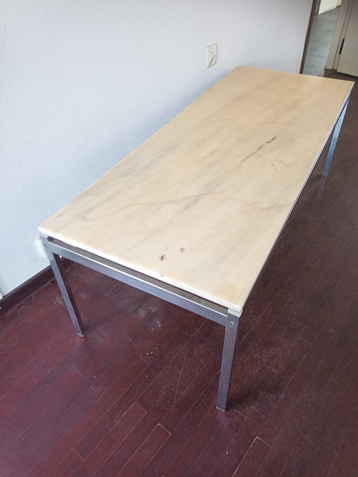 Vintage Salontafel, Marmer, Chroom, Ophalen, Gebruikt, 100 tot 150 cm, Metaal
