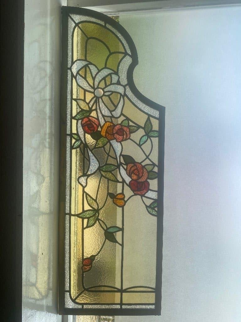 Art Nouveau/Jugendstil glas in lood panelen, Doe-het-zelf en Verbouw, Ophalen, Gevelraam of Ruit, Minder dan 80 cm, Zo goed als nieuw