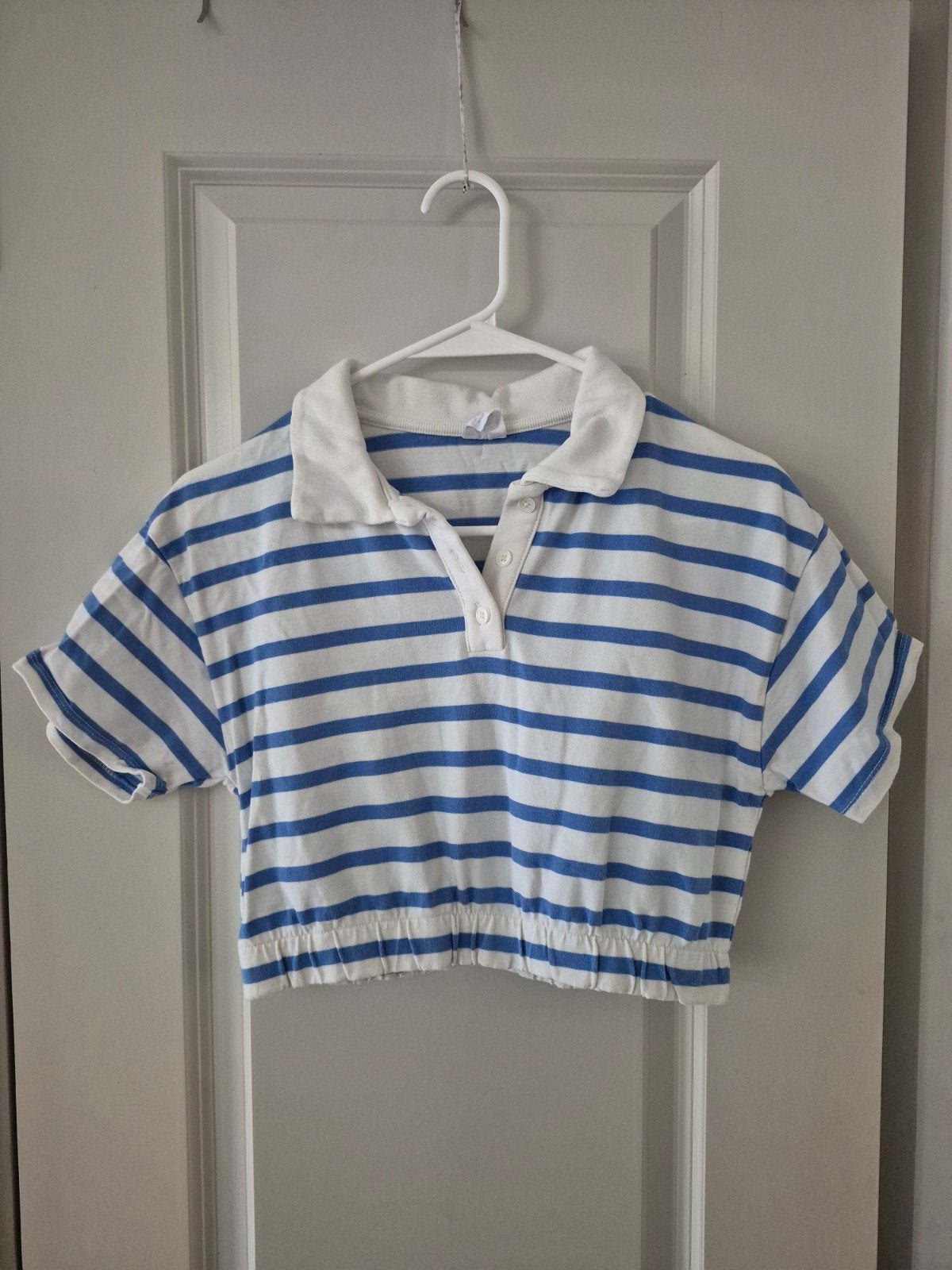 Zara 152 cropped shirt polo look blauw wit gestreept met kra, Ophalen of Verzenden, Meisje