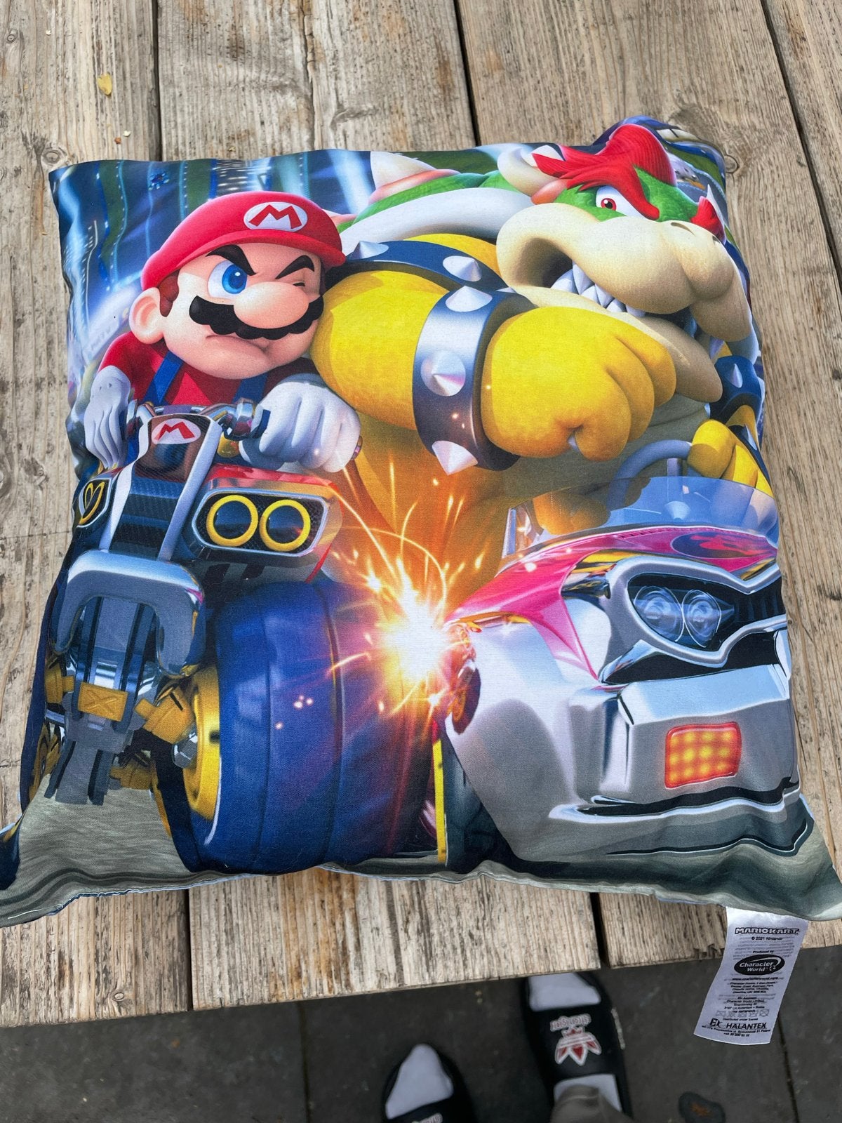 Mario Kart Kussen - Super Mario en Bowser, Ophalen of Verzenden, Zo goed als nieuw, Kleed of Kussen