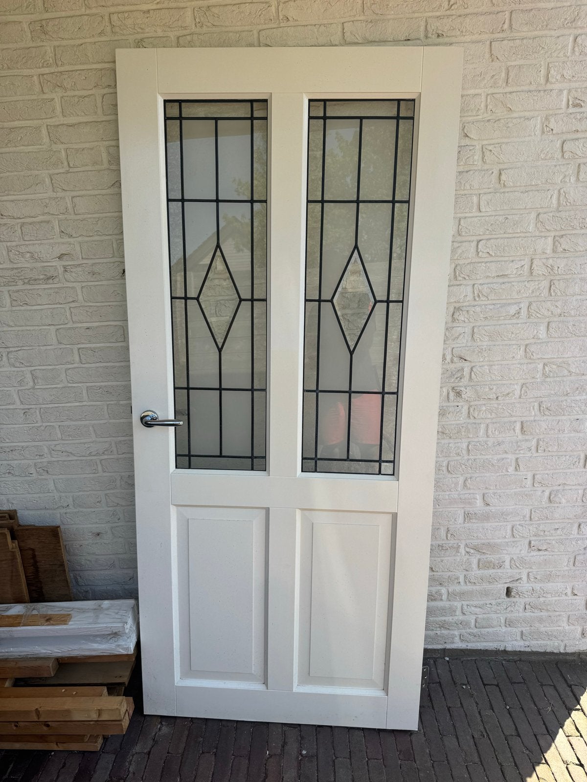 Binnendeur met  prachtig glas-in-lood glas & nieuwe deurpost, Ophalen, Gebruikt, 80 tot 100 cm, Binnendeur