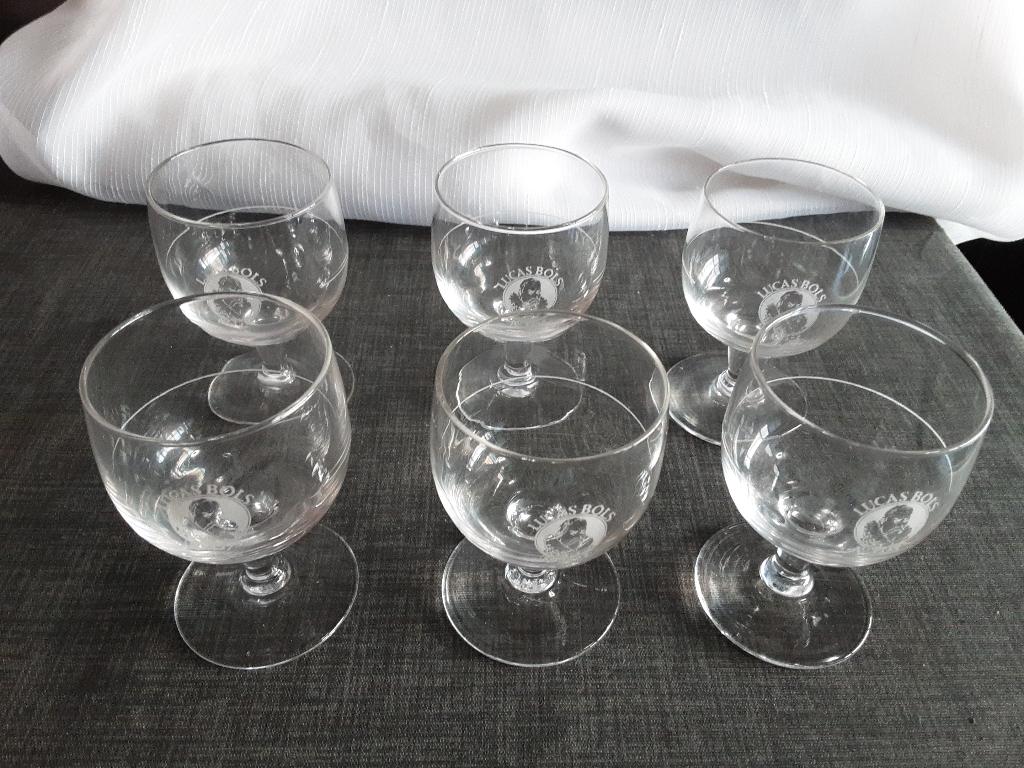 BOLS glaasjes 6 stuks, met hoofd, Verzamelen, Glas en Borrelglaasjes, Ophalen of Verzenden, Zo goed als nieuw, Borrel- of Shotglas