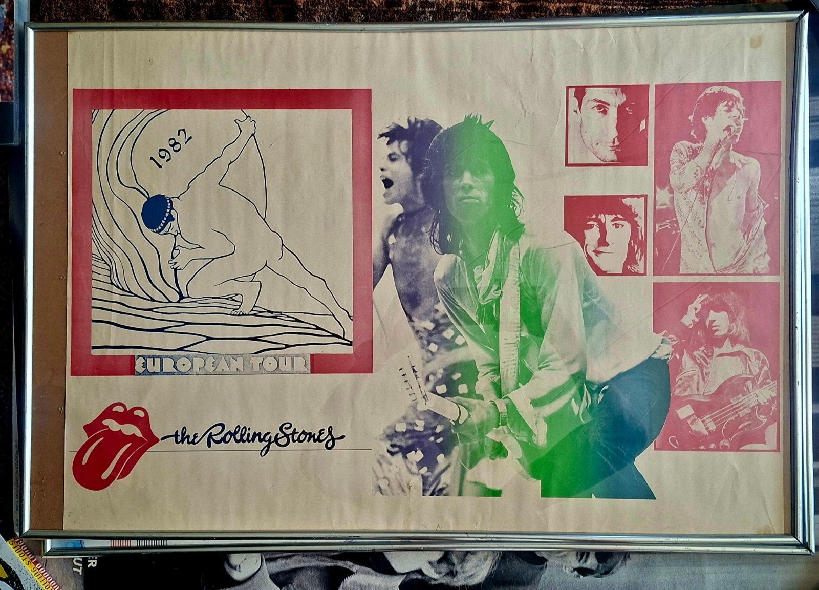 Rolling Stones European Tour 1982 Poster, Verzamelen, Gebruikt, Met lijst, Rechthoekig Liggend, Ophalen of Verzenden