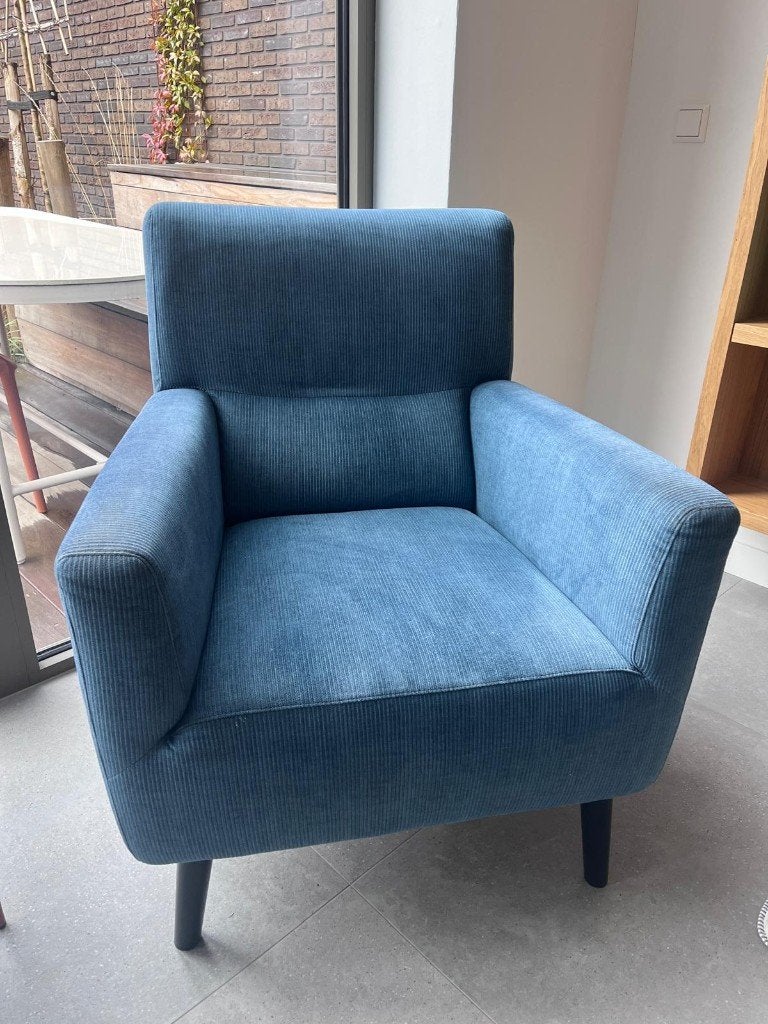 Stoel / armstoel / fauteuil kleur Petrol, Ophalen, 75 tot 100 cm, Zo goed als nieuw, Stof