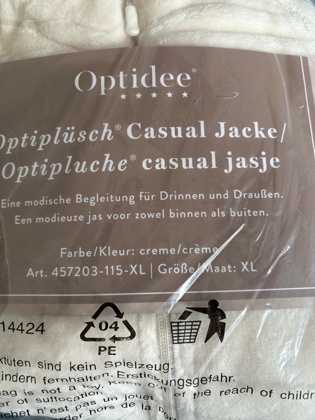 Optidee Optipluche Casual Jasje Crème Maat XL, Ophalen of Verzenden, Nieuw, Maat 46/48 (XL) of groter, Beige