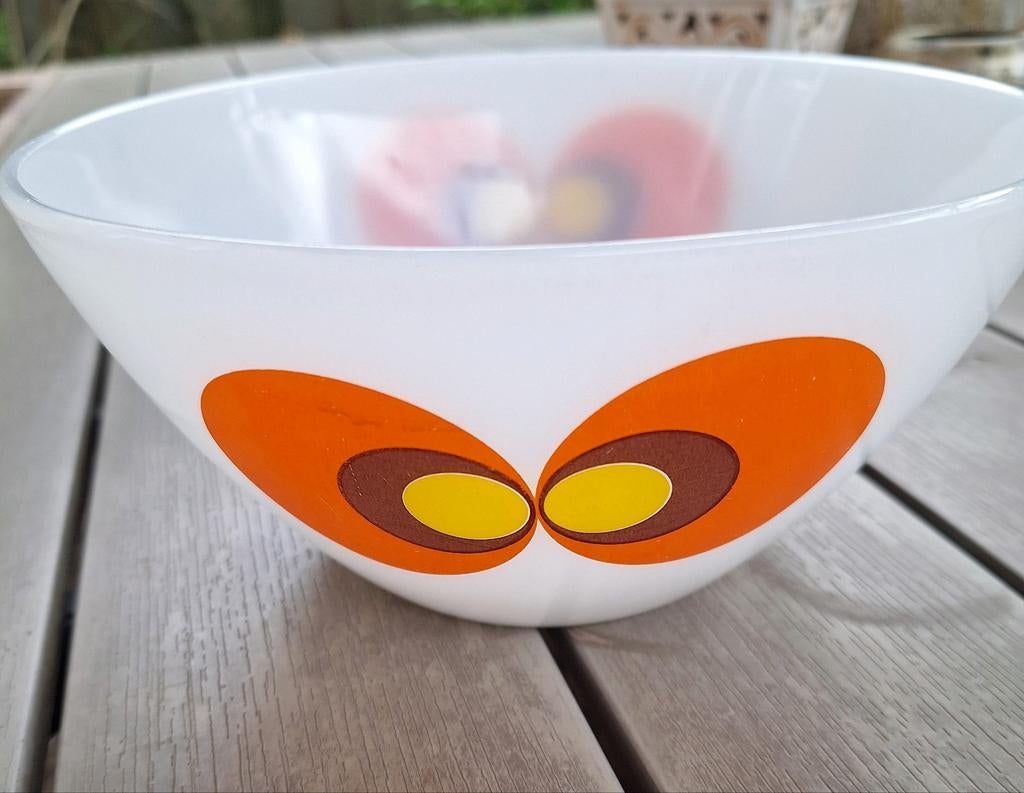 Vintage schott mainz schaal met retro pauwenoog jaren 70, Ophalen of Verzenden, Zo goed als nieuw, Rond, Glas