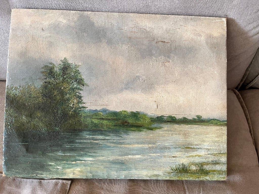 olieverf rivierlandschap schilderij op doek, Antiek en Kunst, Kunst | Schilderijen | Klassiek, Ophalen of Verzenden, Landschap