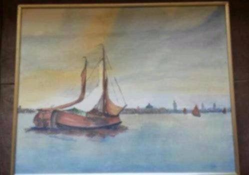 prachtige aquarel zeilschepen Tjalken IJssel of Friesland, Ophalen