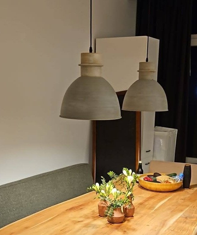 Hanglampen set (2 stuks) - Industrieel design, Ophalen, E27 (groot), Zo goed als nieuw, Metaal