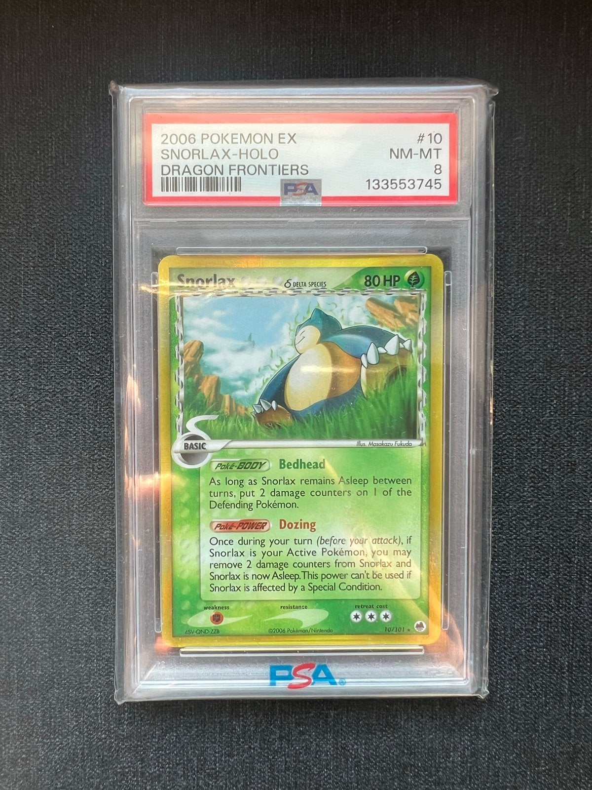 Snorlax ex Dragon Frontiers PSA 8 Pokémon Kaart, Ophalen of Verzenden, Zo goed als nieuw, Losse kaart