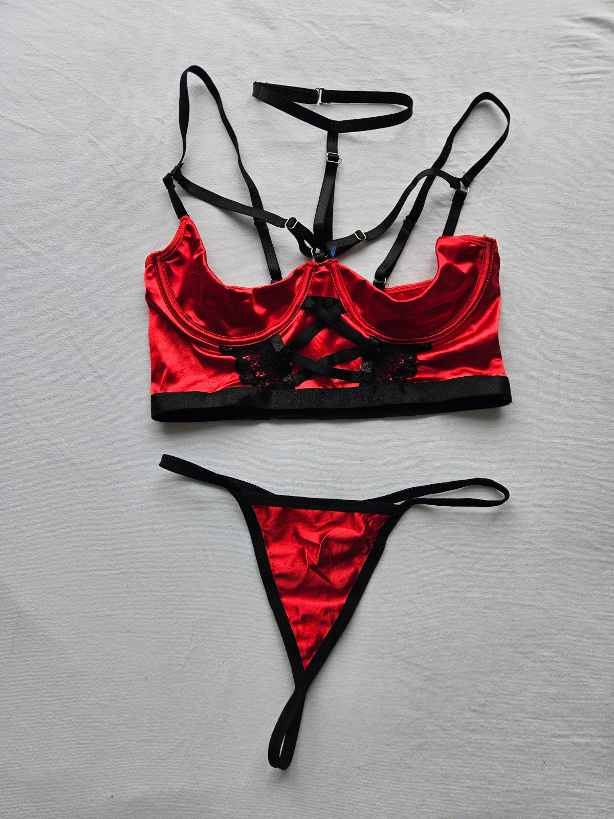 Rode Glossy Lingerie Set Maat M, Verzenden, Rood, Setje