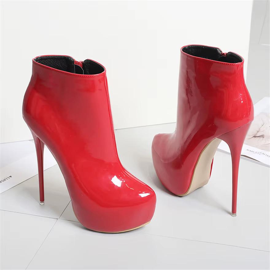Rode lage laklaarzen met 16cm hak, Verzenden, Nieuw, Rood, Lage of Enkellaarzen