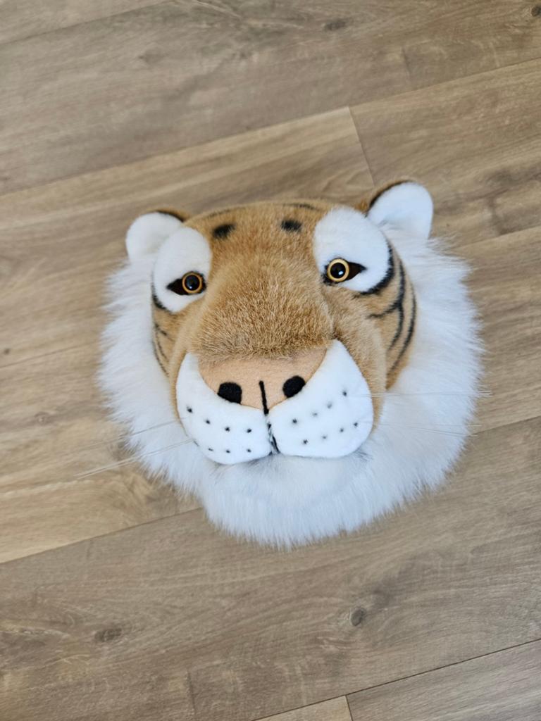 Tijger knuffelkop wanddecoratie, Ophalen of Verzenden, Zo goed als nieuw, Meerkleurig, Tijger