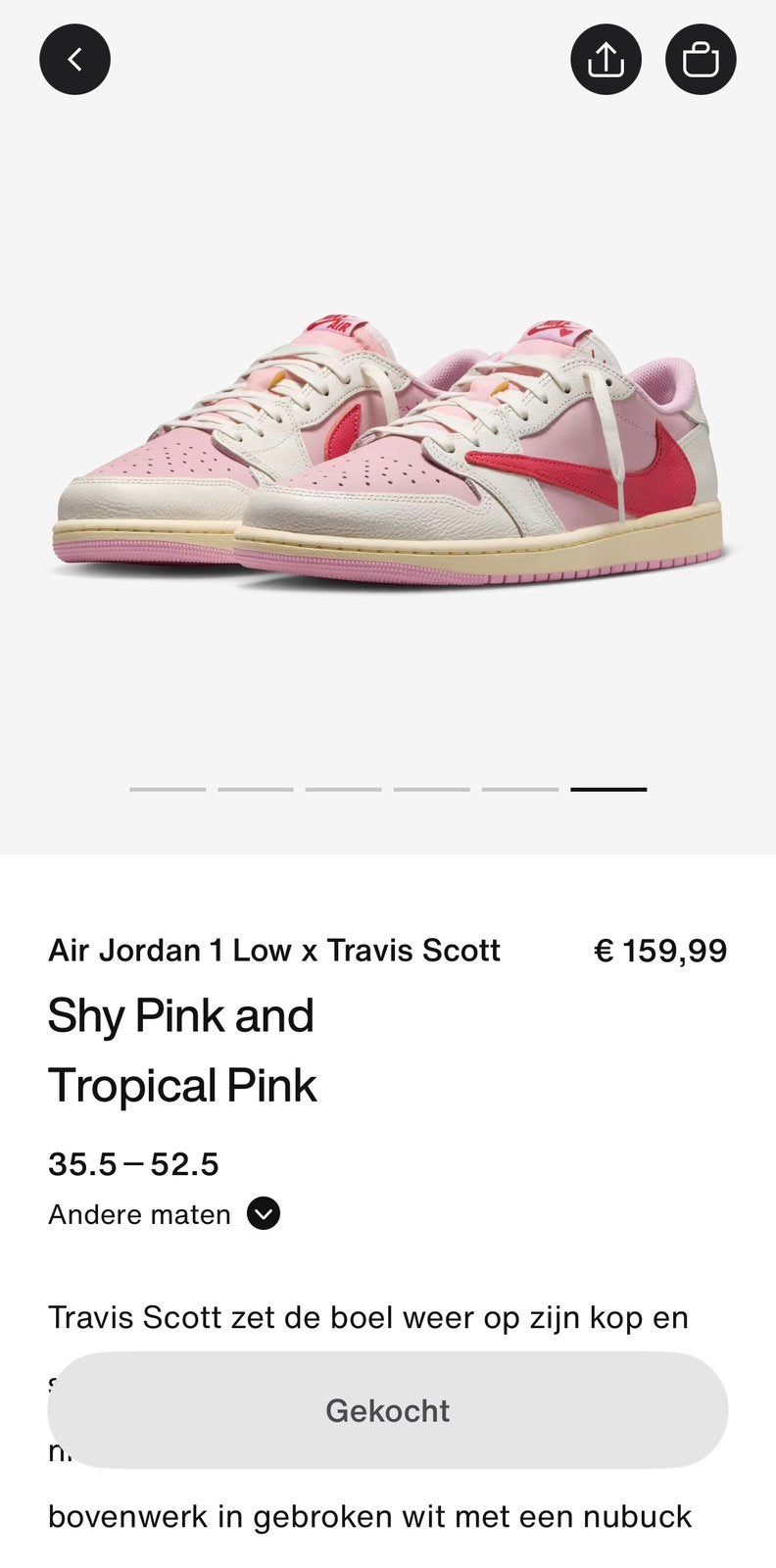 Nike Air Jordan 1 Travis Scott Tropical Pink / maat 43, Kleding | Heren, Schoenen, Overige kleuren, Nieuw, Ophalen of Verzenden