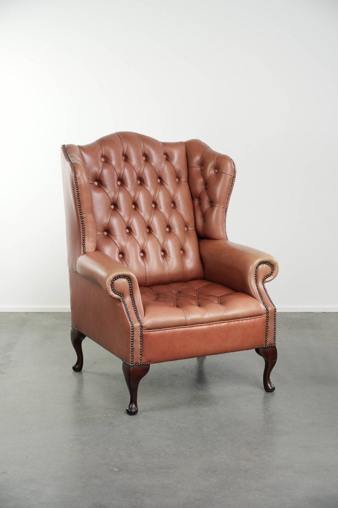 Engelse rundleren button seat chesterfield oorfauteuil, Ophalen, Gebruikt, ., Chesterfield, Engels