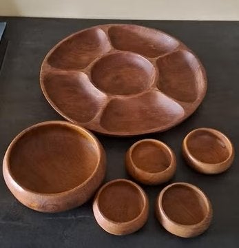Houten hapjesschaal en schaaltjes.Samen één koop. Thailand, Ophalen of Verzenden