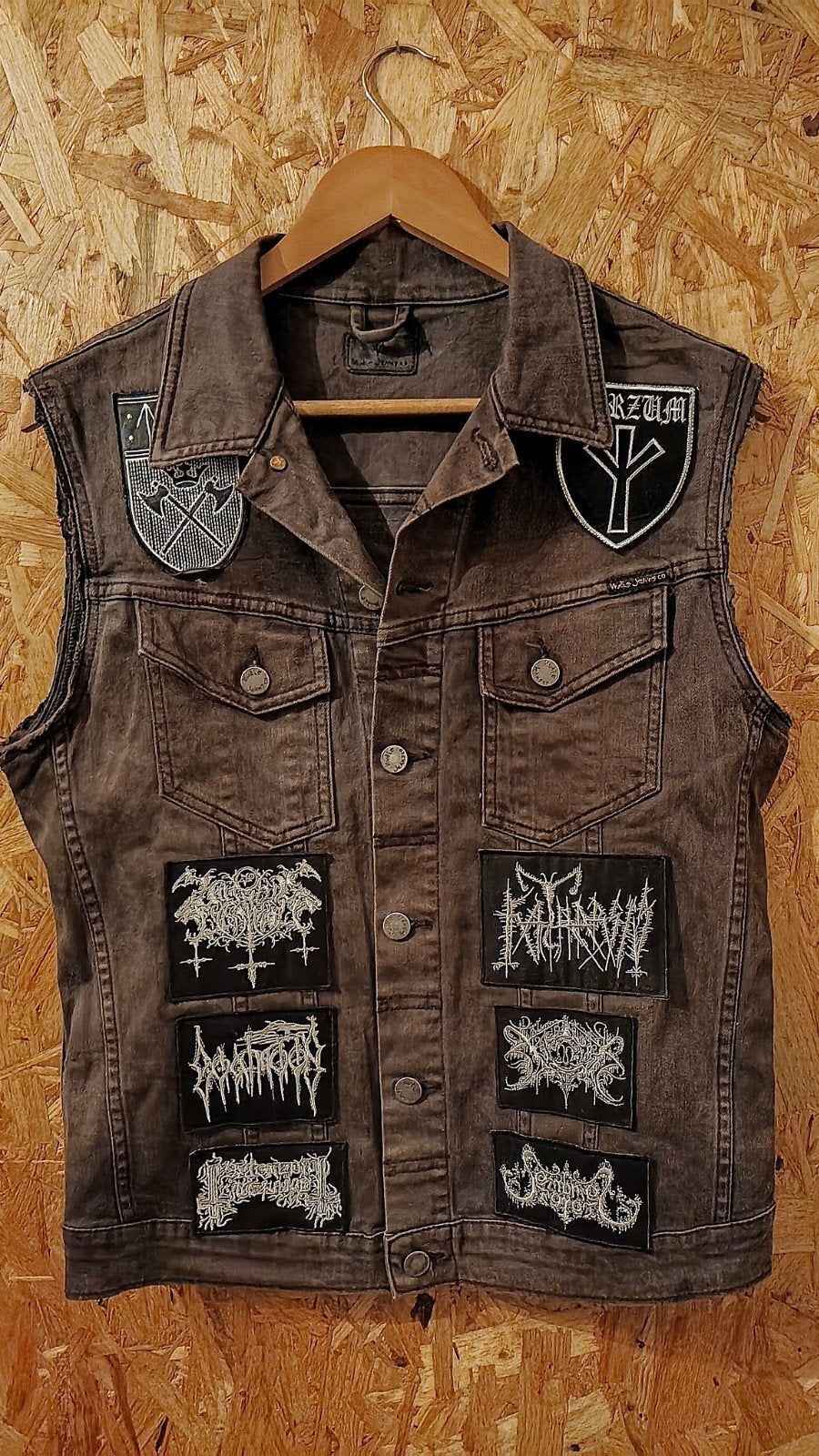 Black Metal Denim Battle Vest, Ophalen of Verzenden, Gedragen, Maat 52/54 (L), Zwart