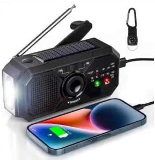Professionele noodradio met handslinger, USB, zonnepaneel, Ophalen of Verzenden, Nieuw