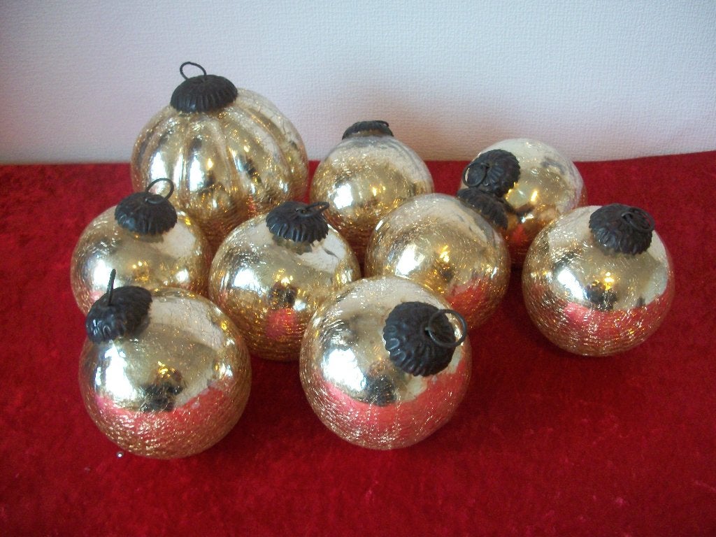 8 Luxe Kerstballen - Goud Craquelé Glas - per stuk - Nieuw, Diversen, Ophalen of Verzenden, Nieuw