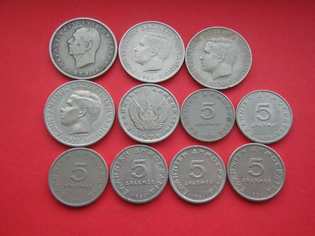 Griekenland setje munten 5 Drachmen 1954 / 1986., Verzenden, Overige landen, Setje