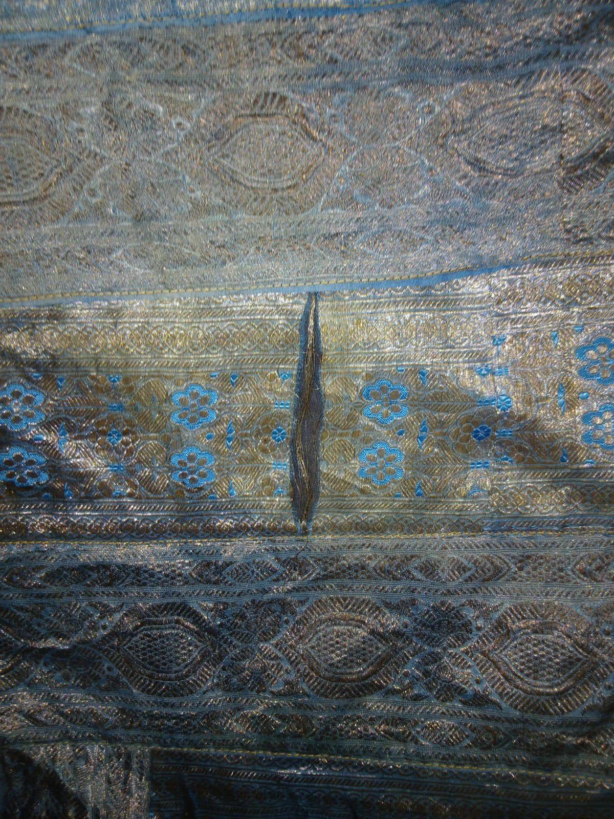 Vintage Indiase Sari Stof - Blauw/Goud Patroon, Ophalen