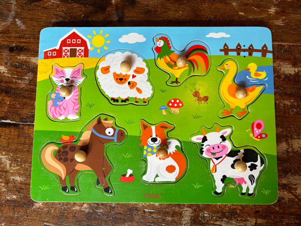 Houten Dieren Puzzel met Geluid - Boerderij Thema, 2 tot 4 jaar, Gebruikt, Ophalen of Verzenden, Van hout