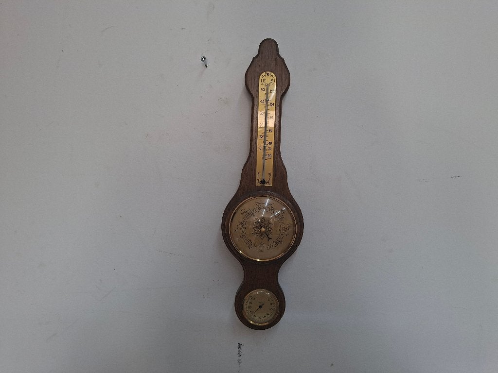 nr 2 vintage barometer midden eiken en goed werkend, Ophalen of Verzenden, Gebruikt, Weerstation