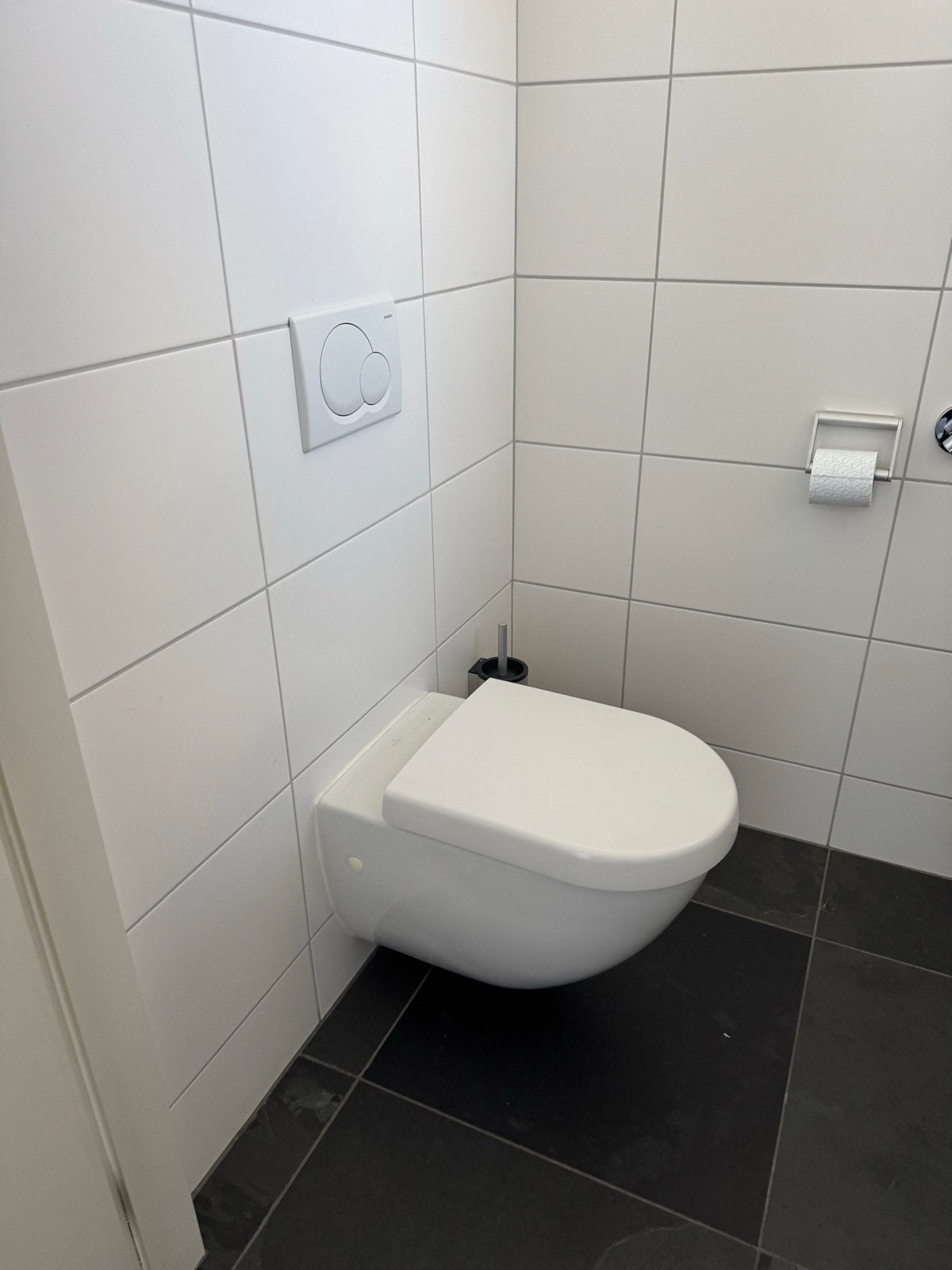Modern hangtoilet met wastafel en accessoires, Ophalen, Zo goed als nieuw, Chroom, Toilet