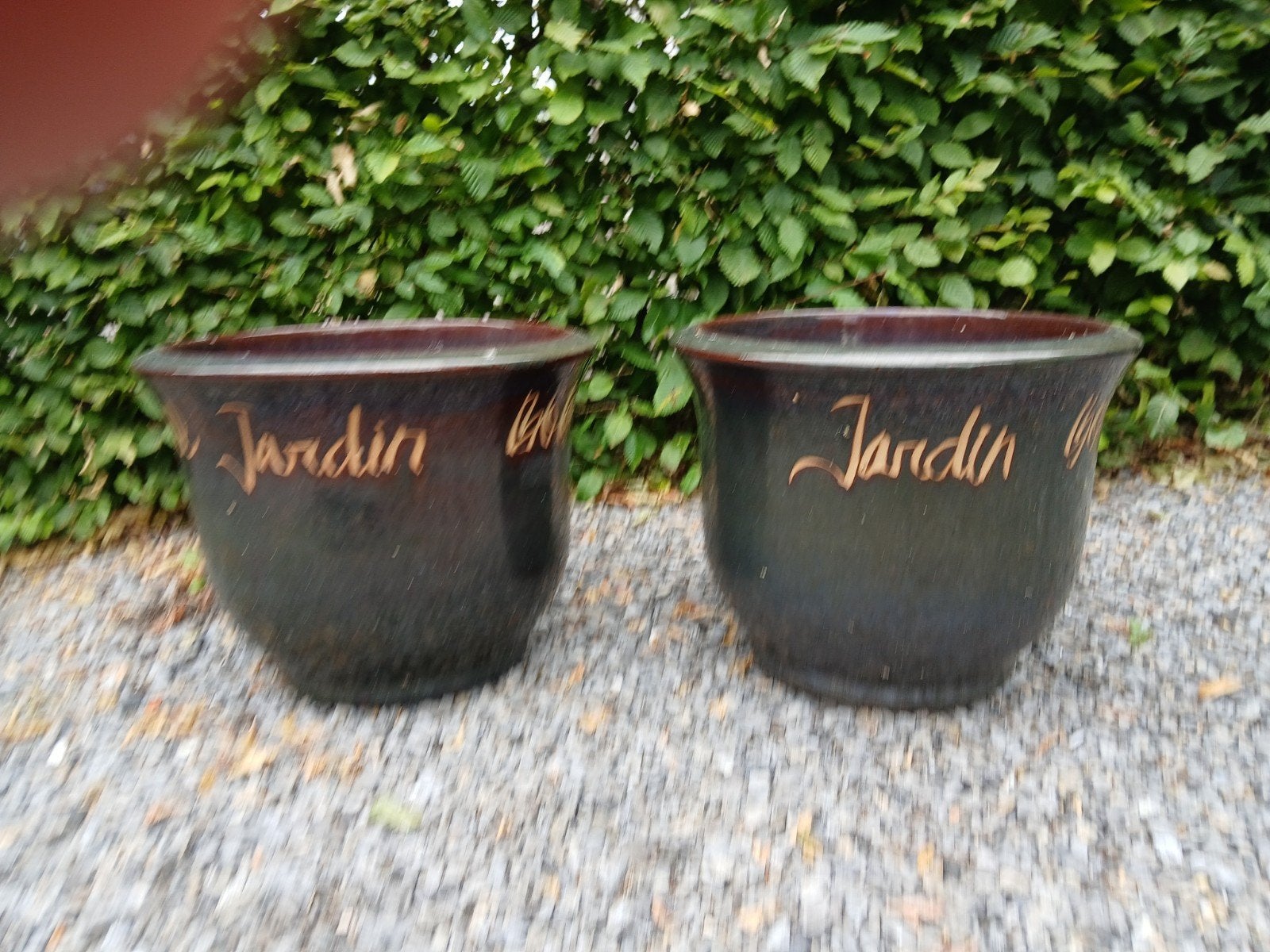 Set van 2 grote keramische bloempotten 'Jardin Botanique', Ophalen, Overige materialen, Gebruikt, Minder dan 60 cm