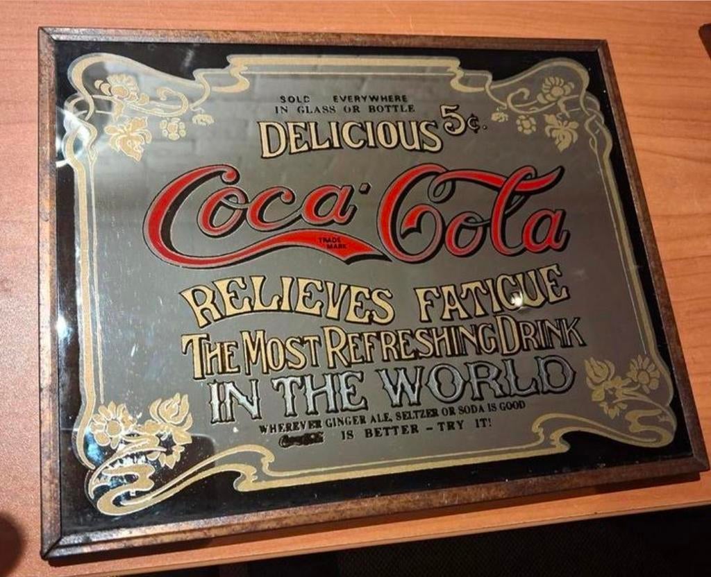 Antieke Coca-Cola spiegel Relieves Fatique, Ophalen of Verzenden, Rechthoekig