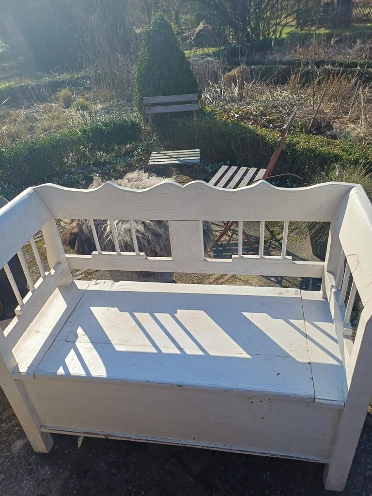 Mooi brocante halbankje met bergruimte - 115 cm breed, Ophalen