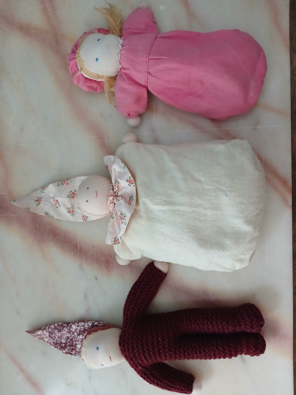 Set van 3 handgemaakte stoffen Waldorf poppen, Ophalen of Verzenden, Gebruikt, Overige typen