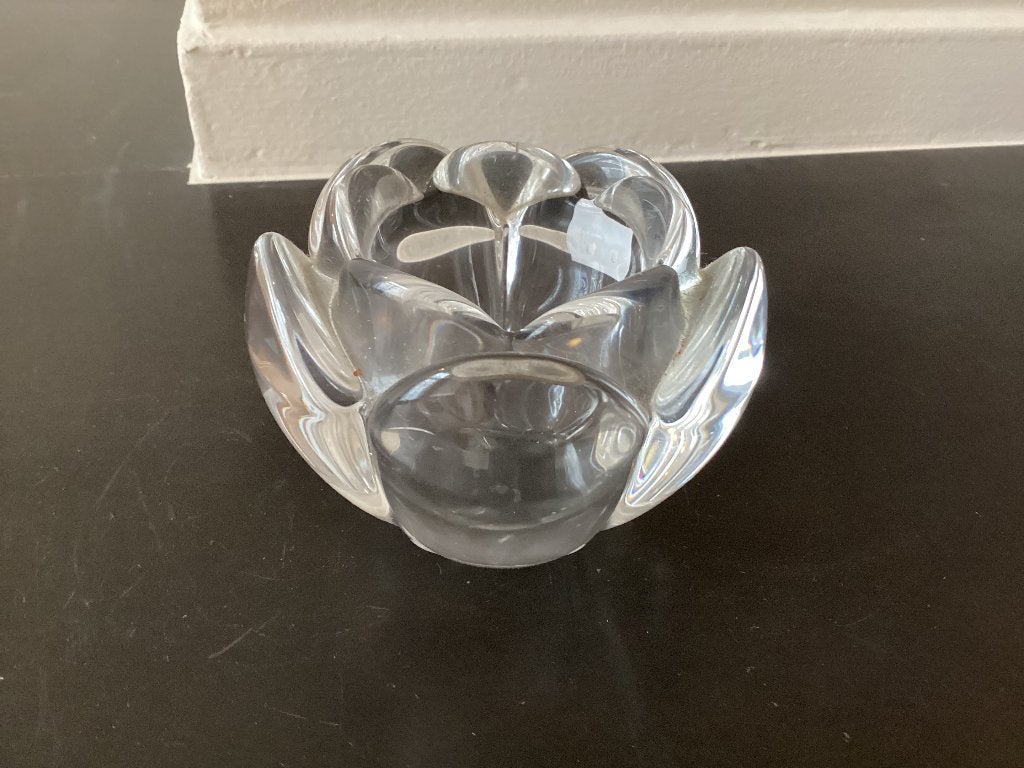 Vintage Glazen Kristallen Waxinelichthouder Lotus Lotusbloem, Huis en Inrichting, Ophalen of Verzenden, Zo goed als nieuw, Glas