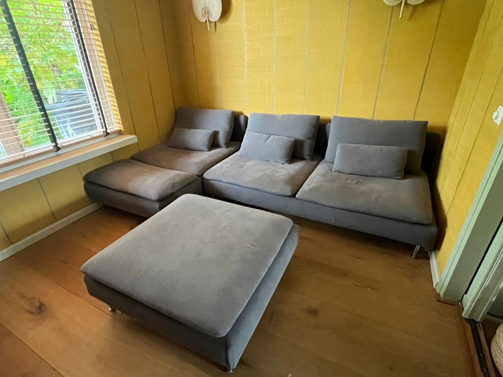 IKEA Söderhamn modulebank antraciet (3-delig incl. hocker), Huis en Inrichting, Ophalen of Verzenden, Vierpersoons of meer