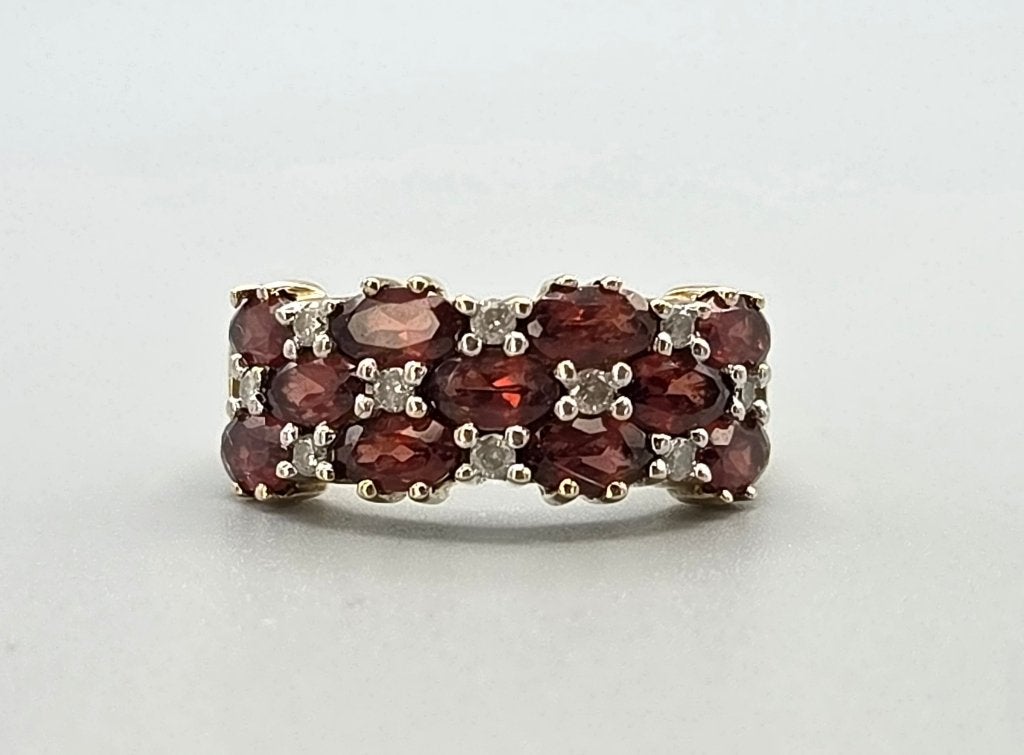 Gouden Vintage ring edelsteen granaat en diamant. 2026/597, Sieraden, Tassen en Uiterlijk, ., Nieuw, Ophalen of Verzenden, Met edelsteen