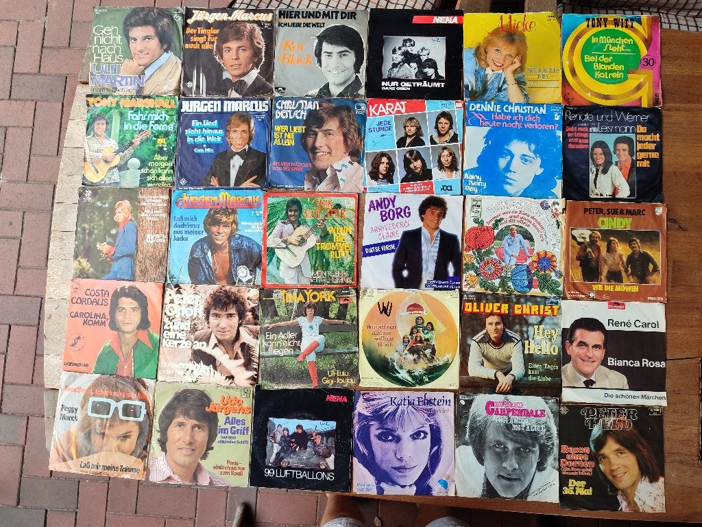 45 stuks Duitse schlager singles (45 toeren), Ophalen, Gebruikt, 7 inch, Schlager