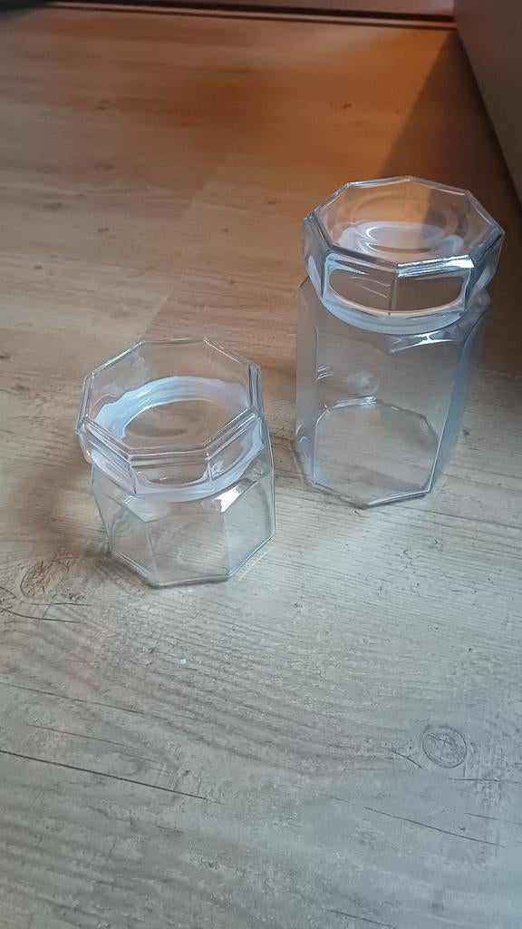 Twee glazen achthoekige potten, Ophalen, Overige materialen, Minder dan 25 cm