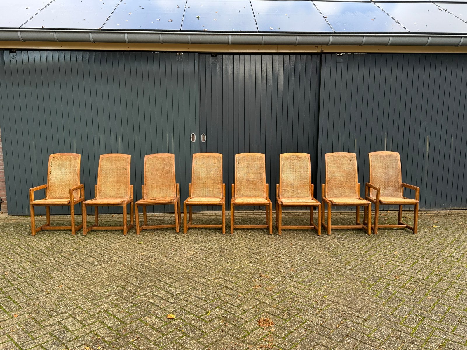 Set van 8 vintage Drexel Heritage rotan eetkamerstoelen, Ophalen