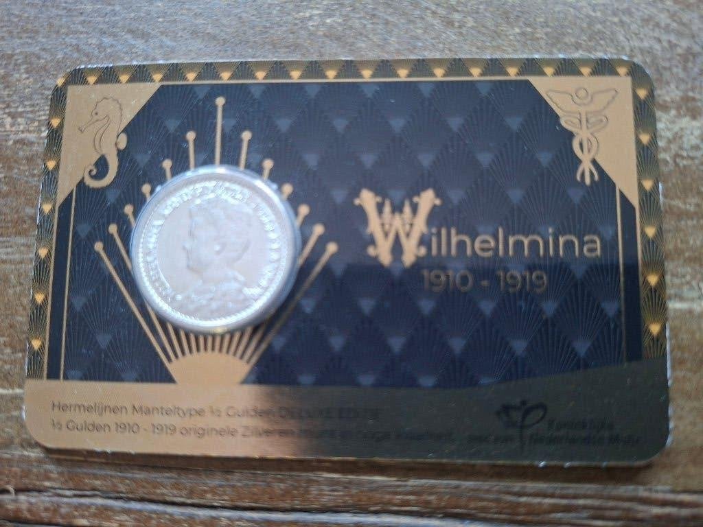 Coincard 1/2 gulden Wilhelmina 1910-1919, Ophalen of Verzenden, Overige landen, Setje, Zilver