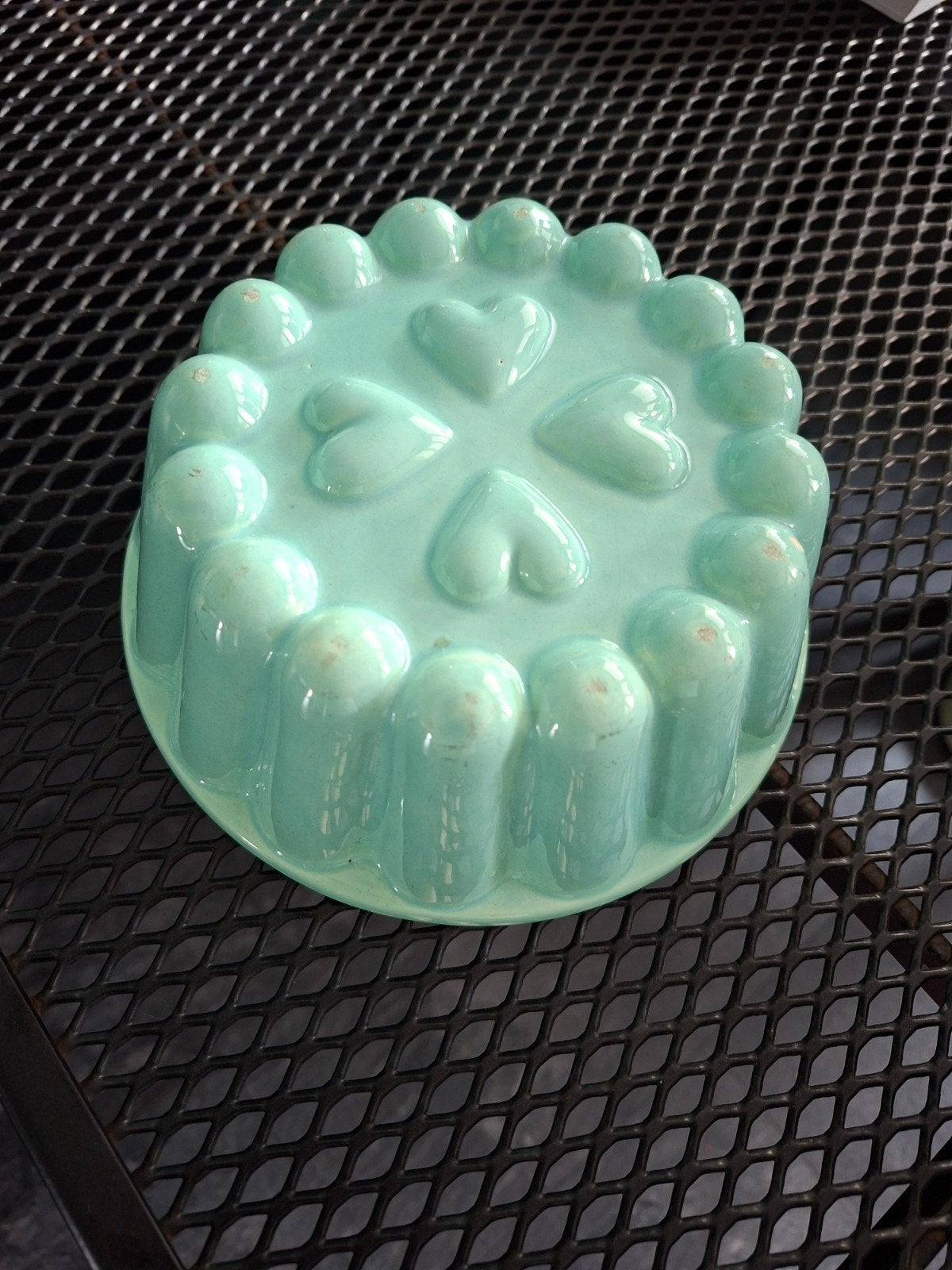 Vintage Keramische Puddingvorm met Hartjes 18 cm- Mintgroen, Ophalen of Verzenden