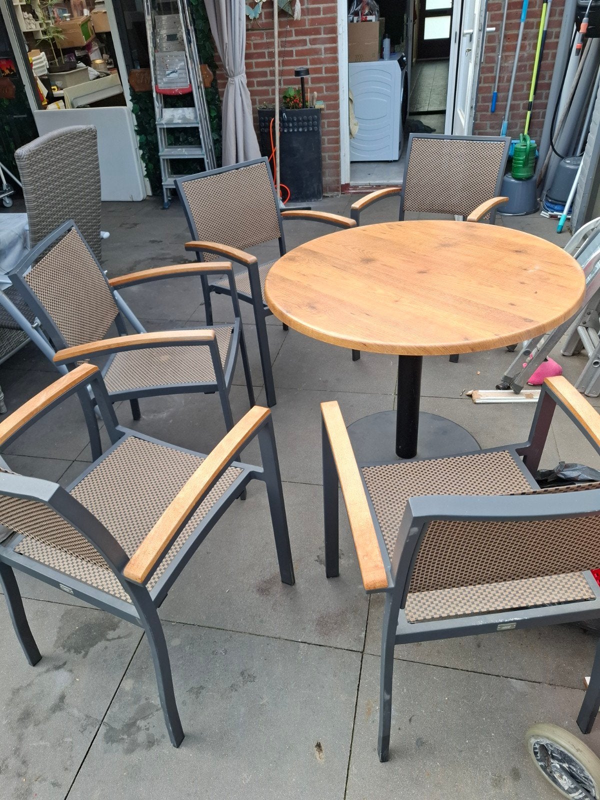Tuinset Farmers W eavemet  5stoelen en ronde tafel, Tuin en Terras, Ophalen, 5 zitplaatsen, Gebruikt, Aluminium