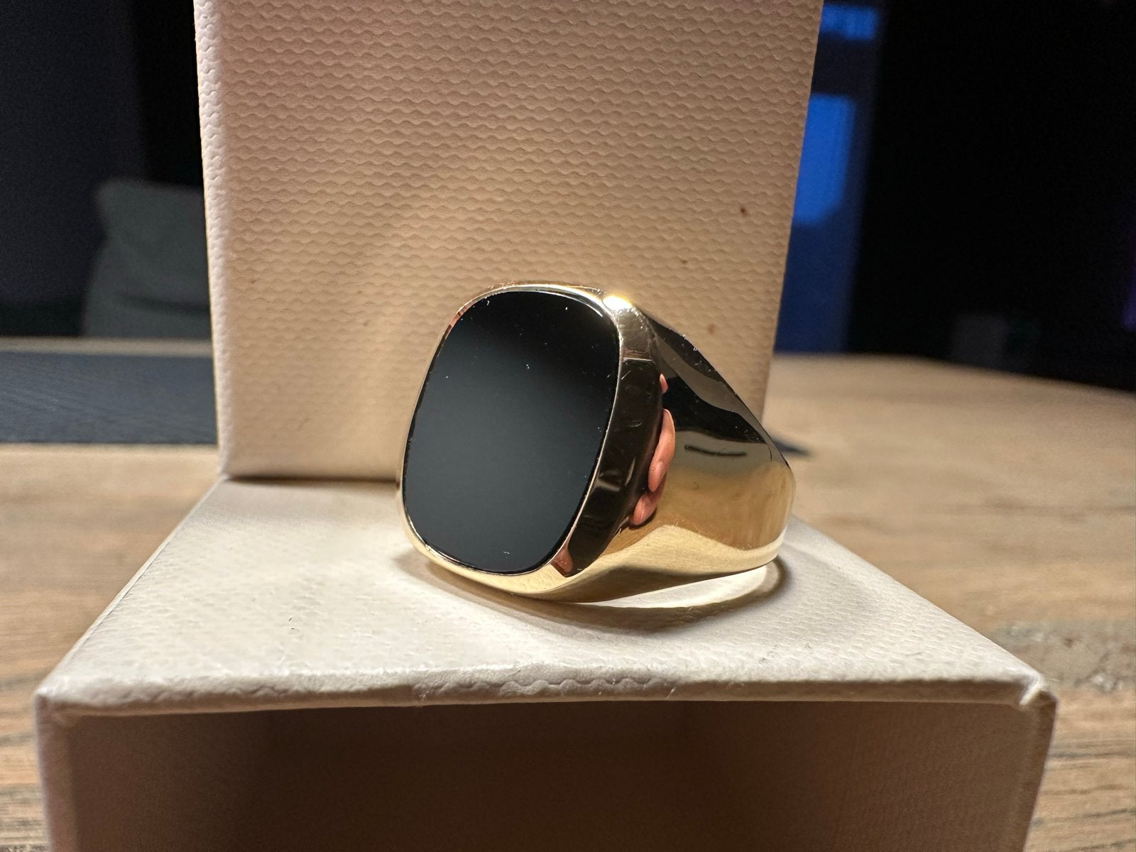 Zegelring 18k Goud met Zwarte Steen - Maat 26, Ophalen, Gebruikt, 20 of groter, Dame of Heer
