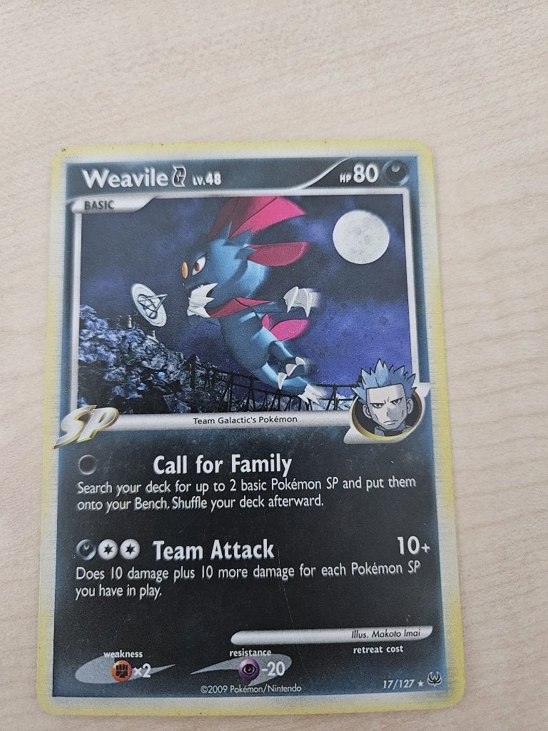 Pokémon kaart — Weavile G 17/127 Rare Holo Platinum, Ophalen of Verzenden, Gebruikt, Losse kaart, Foil