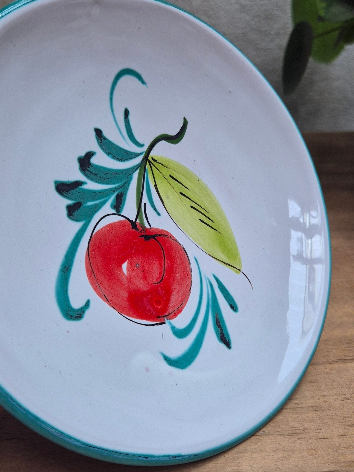 Set van 6 handgeschilderde borden met kersenmotief, Antiek en Kunst, Antiek | Servies los, Ophalen of Verzenden