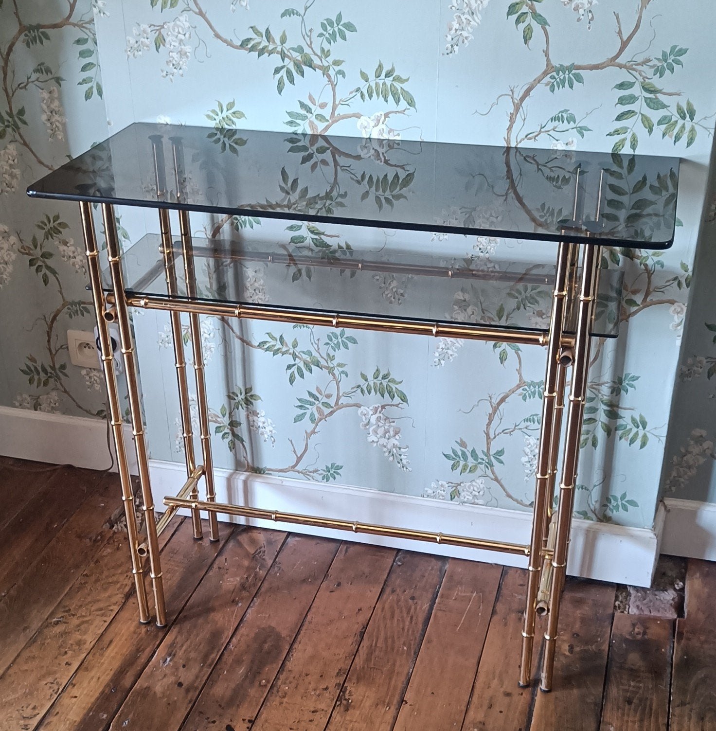 Faux bamboe side tafel mid century of Hollywood regency, Ophalen