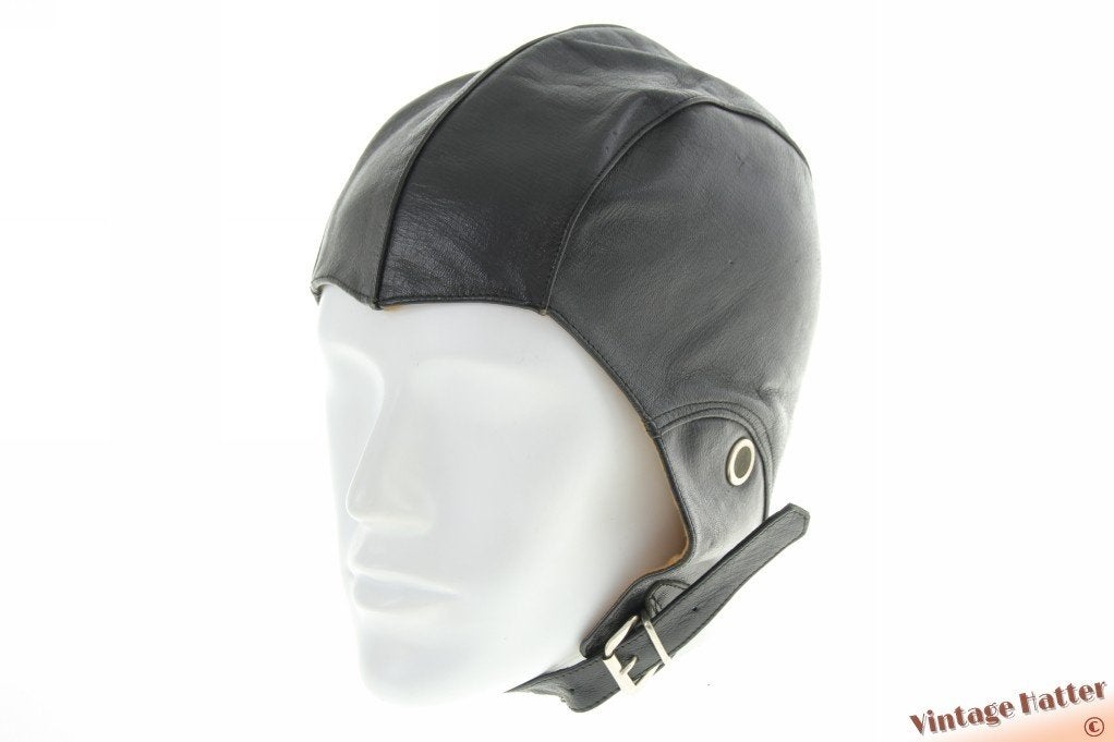 Vintage motor cabrio Vliegeniersmuts zwart leer 55-58, Kleding | Heren, Mutsen, Sjaals en Handschoenen, Ophalen of Verzenden, Zo goed als nieuw